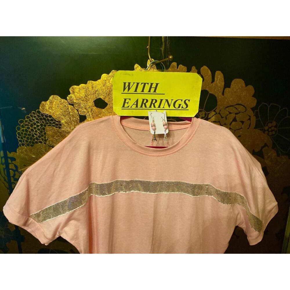 1X T-Shirt Sequin Top & Paris Earrings - Picture 1 of 3